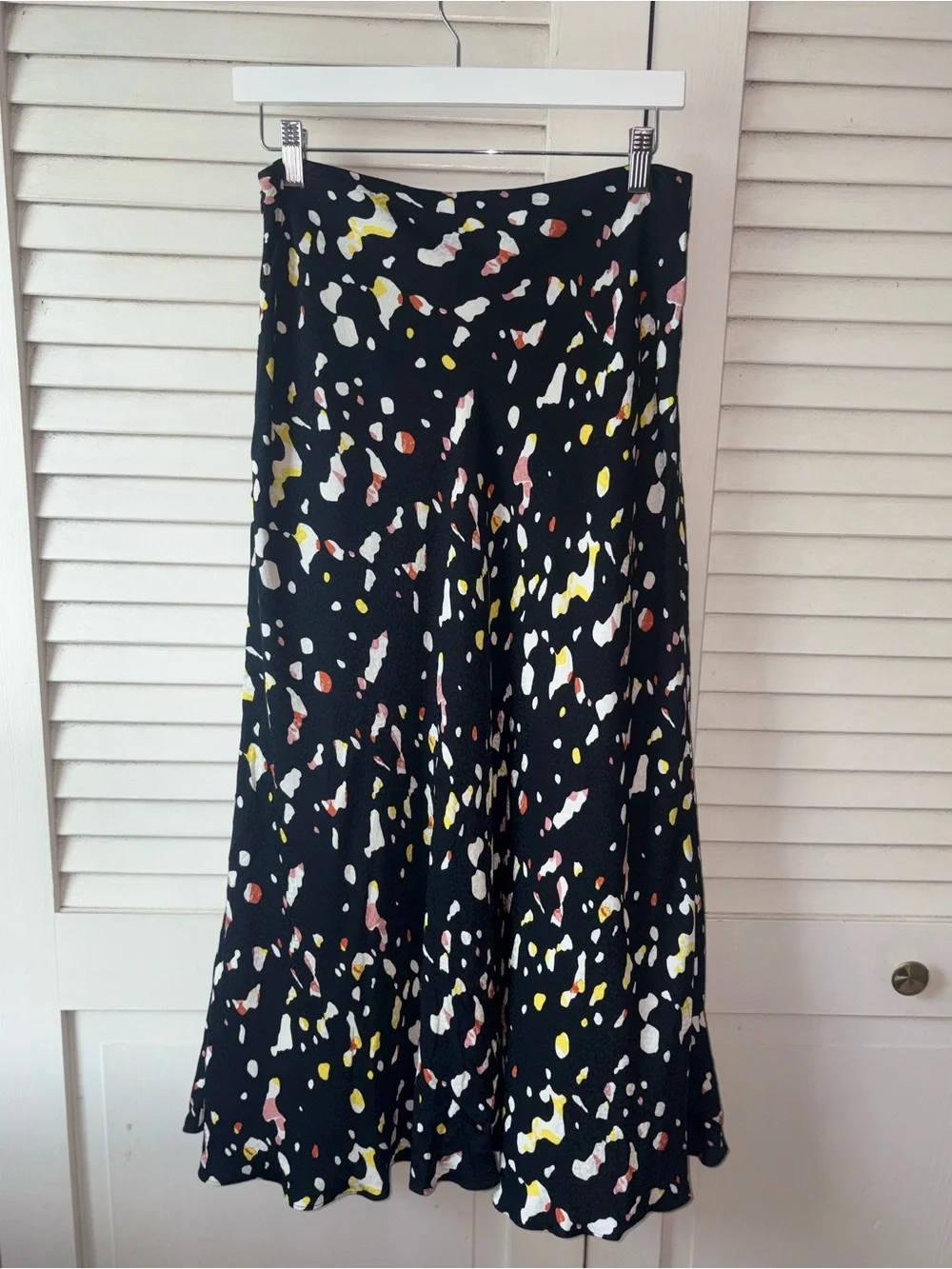 ba&sh Tomy Noir Abstract Print Satin Jacquard Bias Midi Skirt Size 1 Small